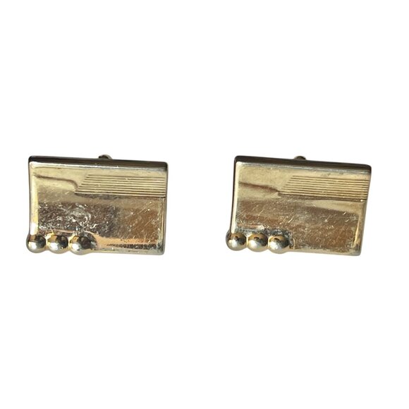 Vintage MCM Gold Tone Geometric Cufflinks With Stripes & Raised Dots - Picture 1 of 7